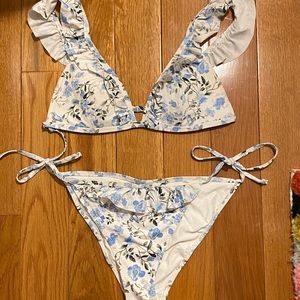 Vintage H&M Blue and White Floral Bikini